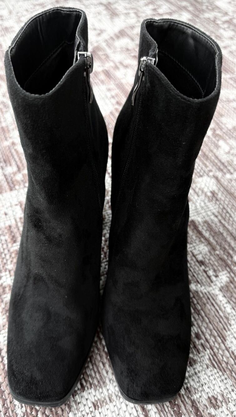 Lulus Andies Black Suede Mid-Calf Square Toe Black Block Heel Bootiea Size 7